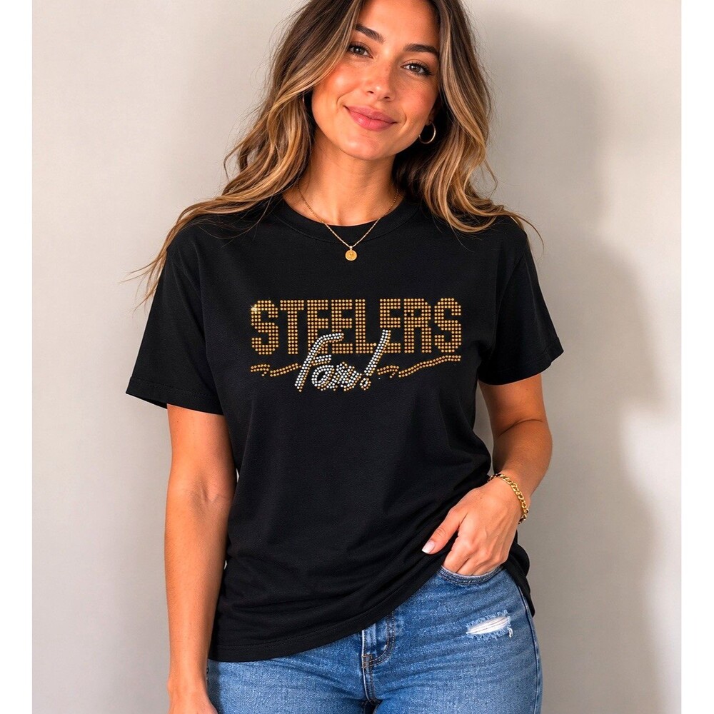 Pittsburgh Steelers T-shirt Sparkle Shirt Black Rhinestones Sz M Womans Bedazzle
